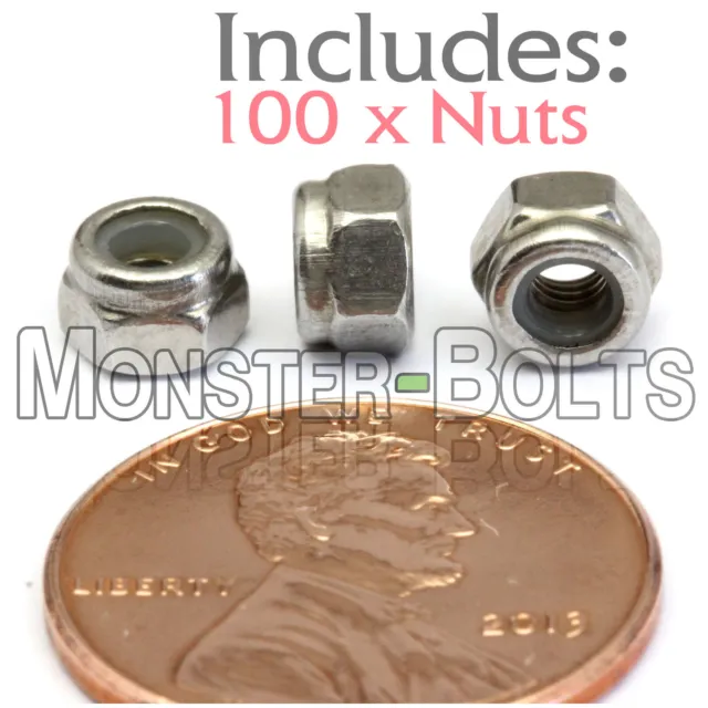 M3-0.5 / 3mm - Qty 100 - Nylon Insert Hex Lock Nut DIN 985 - A2 Stainless Steel