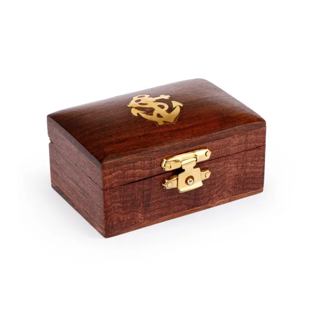 Scatola portaoggetti Maritim in legno e ottone oro 7,5x5x3,7cm scatola portaoggetti