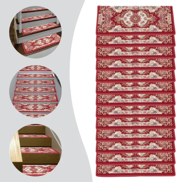 10*25inch 13 Pcs Non-Slip Washable Stair Treads Carpet Stairs Mats Adhesion Red