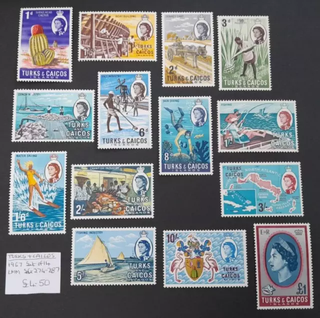 Turks & Caicos Island stamps QEII 1967 set of 14 SG274 - SG287 LMM