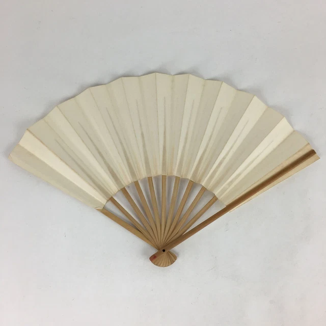 Japanese Folding Fan Vtg Sensu Bamboo Frame White Plain Paper 4D634