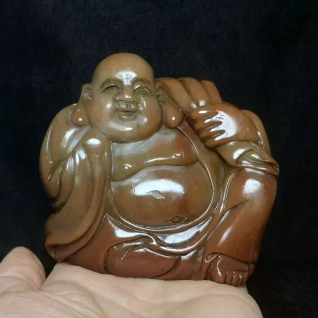 100% Natural China Shoushan Stone Hand Carved Buddha Statue Old Seal H 8.8 CM