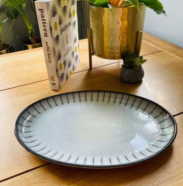 Vintage Denby Bourne Studio Grey Striped Stonewear Oval Plate, Large Platter