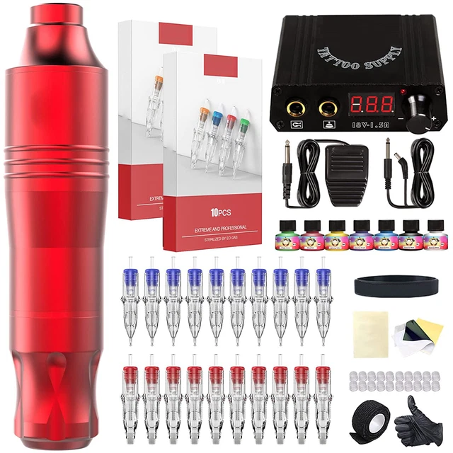 Pro Complete Tattoo Kit Set Machine Motor Pen Cartridge Needles Color Inks