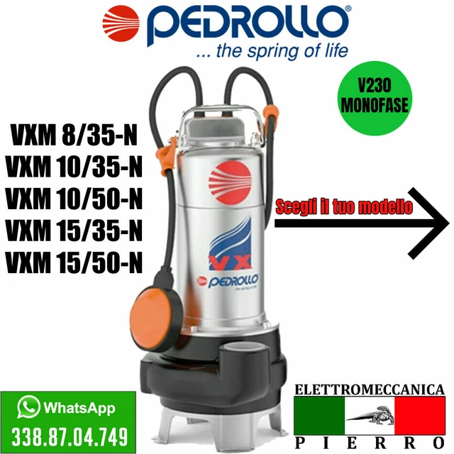 Pompe Submersible Vortex Pedrollo VXM - Pour Eaux Usées/Drainage - Monophasée 230V Avec Flotteur - 4