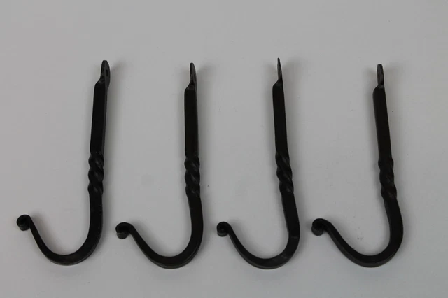 4 HAND FORGED 5" WROUGHT IRON BLACKSMITH HOOK Kitchen Rack Wall Bag Key Hanger 2