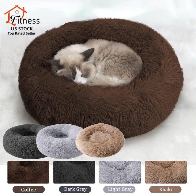 Donut Plush Pet Dog Cat Bed Fluffy Soft Warm Calming Bed Sleeping Kennel Nest