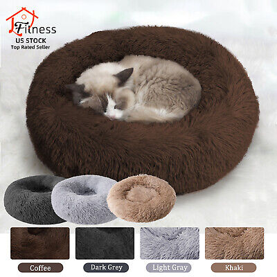 US Pet Dog Cat Donut Plush Bed Fluffy Soft Warm Calming Bed Sleeping Kennel Nest
