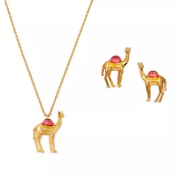 Kate Spade New York "Spice Things Up" camel necklace and earrings set lot gold