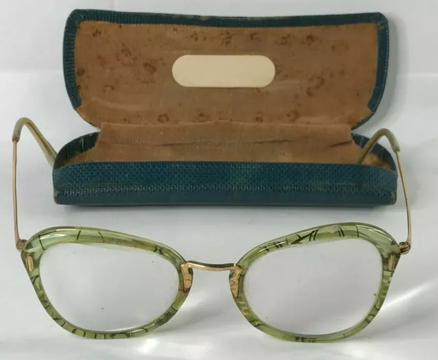 Vintage Algha  Cat Eye Green Acrylic & gold Plated Spectacles  petit size