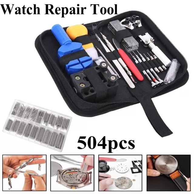 Watch Repair Tool Kit Back Case Opener Remover Spring Pin Bars Watchmaker 504pcs