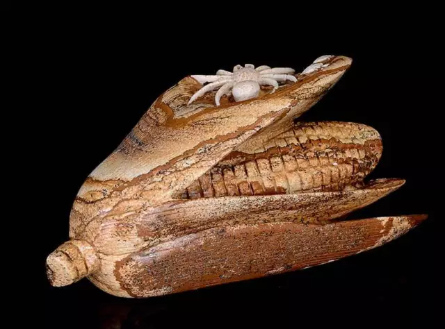 Imagen natural de 6,42" araña de jaspe y talla de maíz, artesanías talladas a mano AQ03