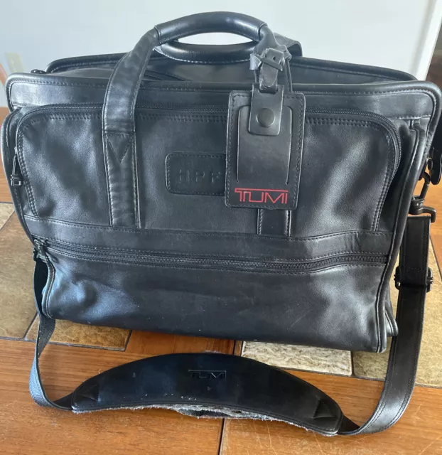 TUMI Alpha Black Napa Leather Expandable Messenger Laptop Briefcase Bag #905D3