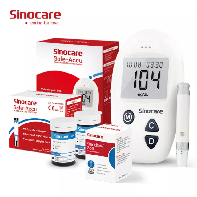 Kit de glucómetro de glucosa en sangre Sinocare  Glucómetro Medidor 100 Tiras