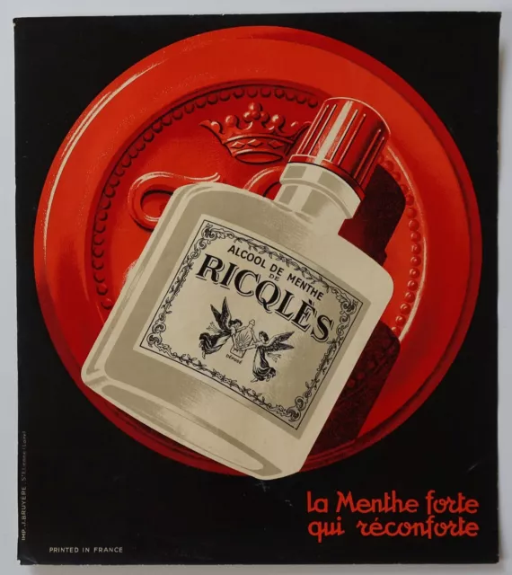 Ancienne étiquette géante ALCOOL DE MENTHE RICQLES 27x30cm label poster