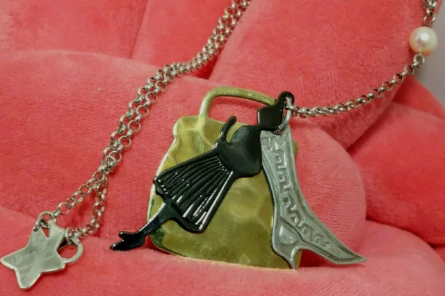 ANDY WARHOL Robert L Morris RLM ""JUST DRESS TO MINGLE" Sterling Brass Necklace ANDY WARHOL Robert L Morris RLM ""JUST DRESS TO MINGLE" Sterling Brass Necklace