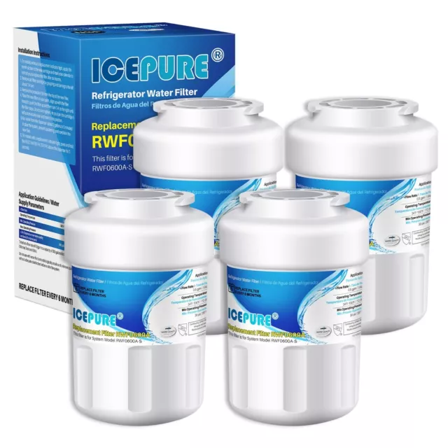 4 Pack Icepure Fit For GE MWF MWFP MWFGV DSE25JSHECSS Refrigerator Water Filter