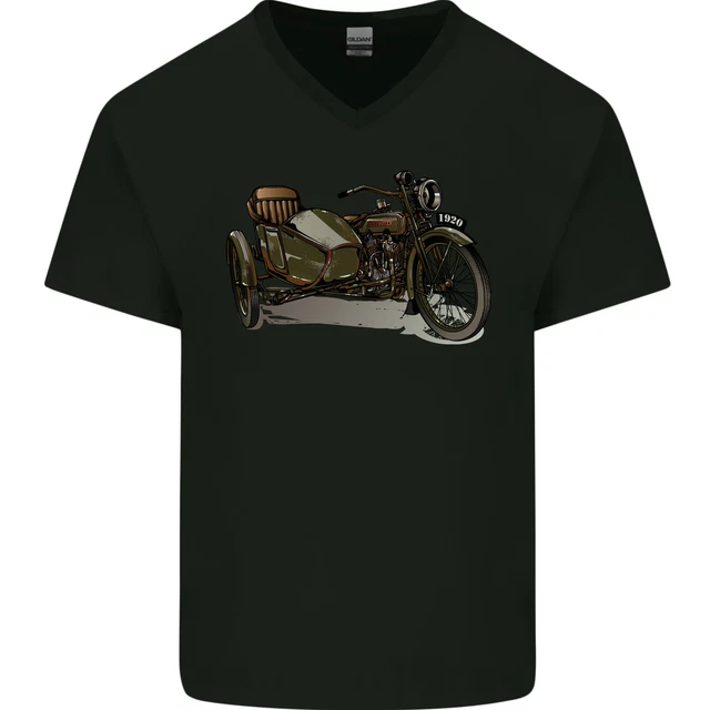 T-shirt da uomo moto e sidecar biker moto collo a V cotone