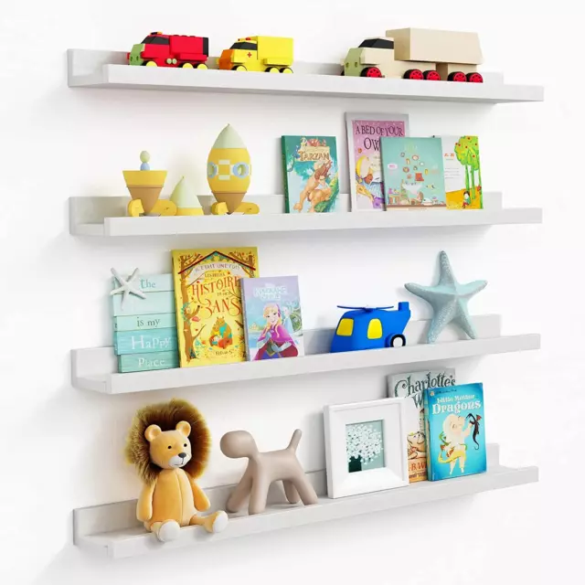 White Floating Shelves Kids Bookshelf Wall Mounted Set of 4, 36 Inches Long Nurs