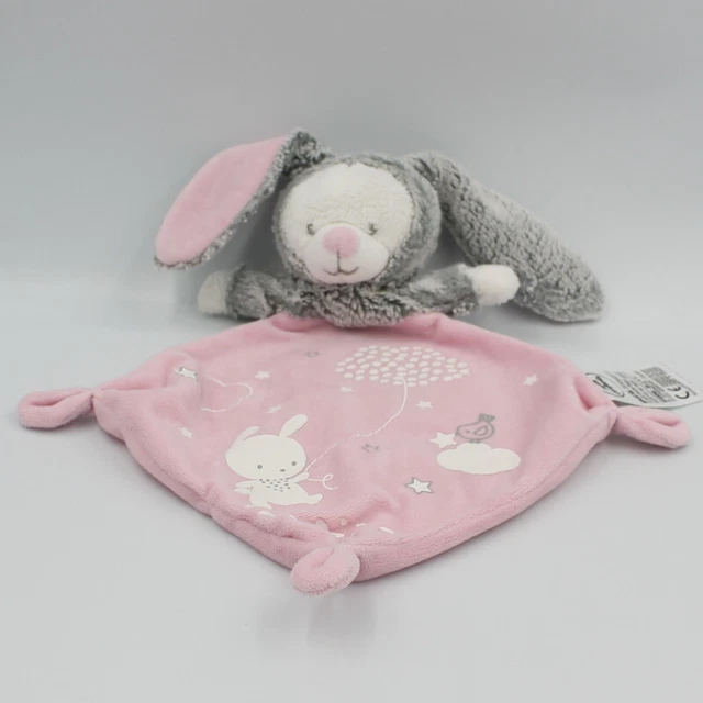 Doudou plat luminescent lapin ours gris rose blanc étoiles MOTS D'ENFANTS - 2754