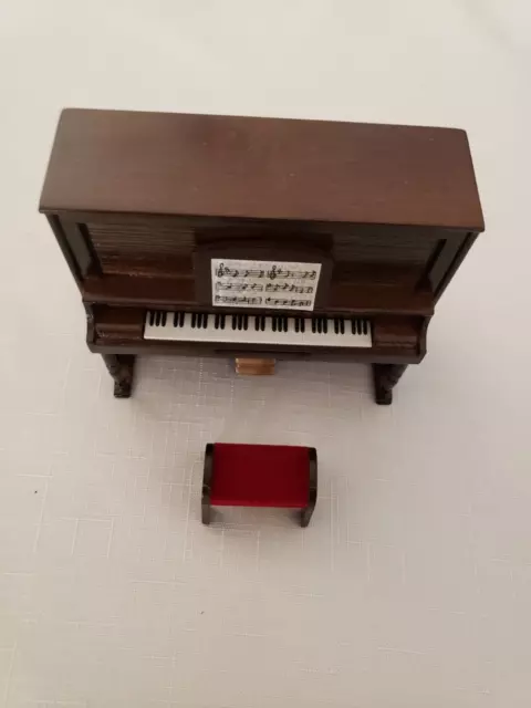 Vtg Dollhouse Miniature Wood Piano Stool with Music Furniture  5"long by 4" High