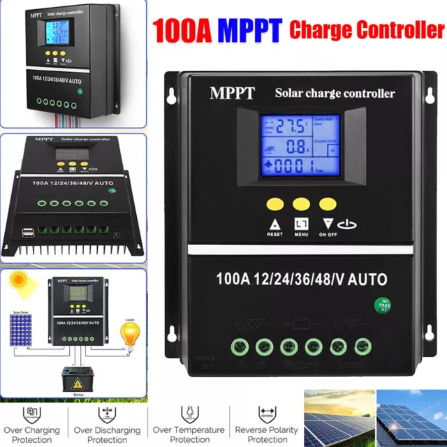 100A MPPT Solar Charge Controller LCD 12-48V Lithium Battery Panel Regulator