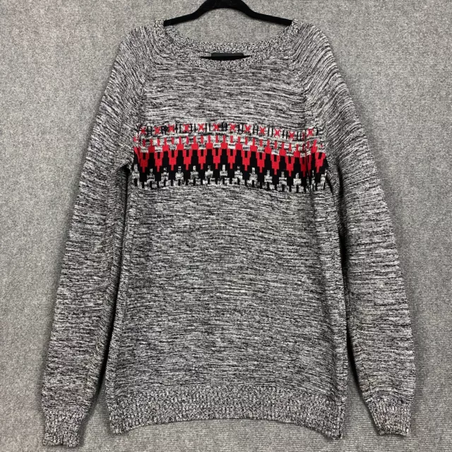 RAG POETS MENS Knit Jumper Grey Marle Cotton Long Raglan Sleeve