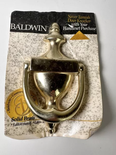 Llamador de puerta de latón liso Baldwin de colección nunca se empaña nuevo sellado 6,5 pulgadas