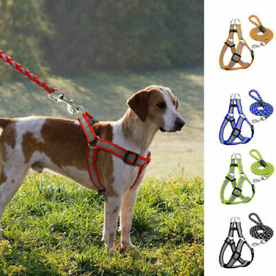 Step-in Dog Harness&Walking Lead Set No Pullig Reflective Nylon Pet Vest Leash