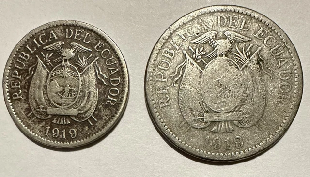 Ecuador 1919 Set of 2 Coins 5, 10 Centavos Lot#E15