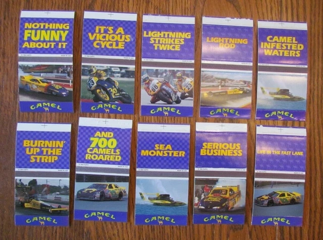 Camel Cigarettes Empty Tobacco Matchbox Covers Car & Boat Racing Set -E24