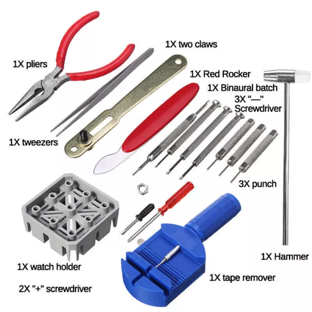 UK 16 pcs Watch Repair Tool Kit  Strap Link Remover Back Opener Band Screwdriver