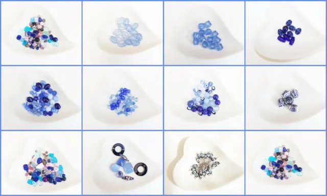 NEU Perlenmix blau 5-70 Glasperlen  Bicone Viele Formen Tropfen DIY H7/2