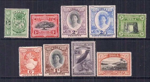 Tonga-Gv1 1942-49 Set Of 9.Sg 74-82.Light Mounted Mint.super Set.nice Lot.