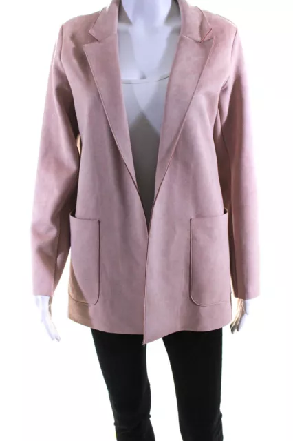 Zara Womens Stretch Open Front Lapel Long Sleeved Pocket Blazer Pink Size S