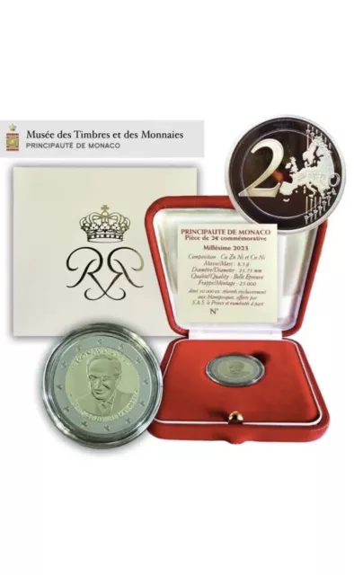 2 Euro Commemorativo Monaco 2023 Proof Centenario Della Nascita Ranieri III
