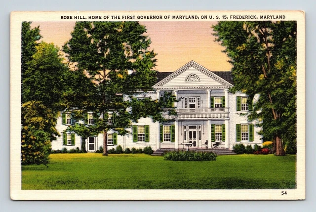 Rose Hill Home First Gov Maryland Frederick Maryland MD Linen Postcard UNP VTG
