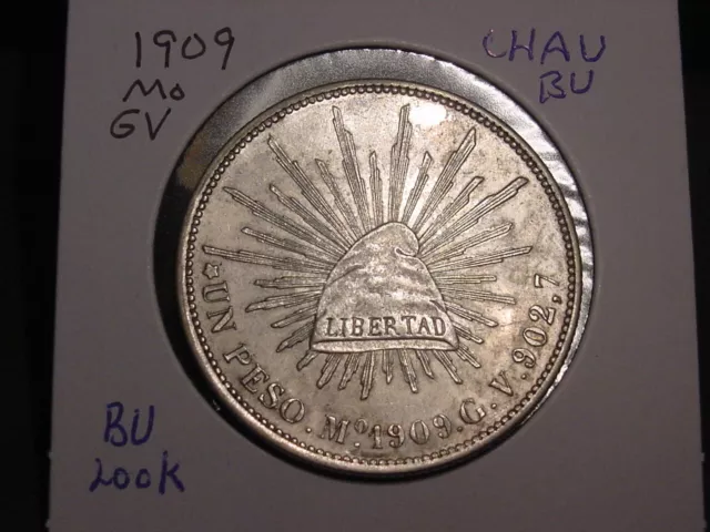 1909 Mo GV 1 PESO SILVER MEXICO LIBERTAD CHOICE AU BU SHIPS FREE