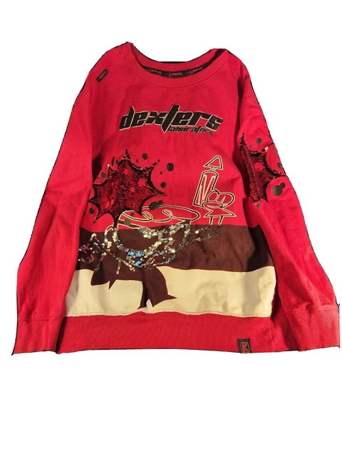 Vintage Unique Dexter's Laboratory Red Graphic Action Design Pullover Sweater