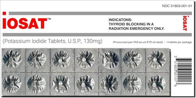 IOSAT Potassium Iodide Tablets Anti-Radiation - 130mg (14 Tablets each) - 2 Pack 2