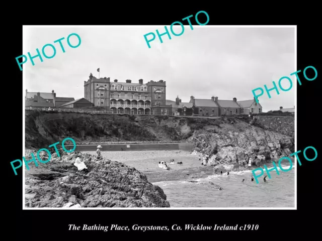 OLD POSTCARD SIZE PHOTO OF GREYSTONES Co WICKLOW IRELAND BATHING PLACE  c1910