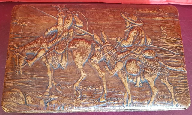 DON QUIXOTE EMBOSSED Leather Covered Cigar Box Cigarette Tobacciana  Cervantes £52.69
