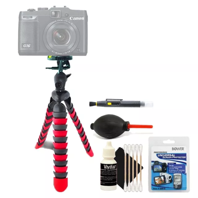 Trípode flexible + kit de accesorios de limpieza para Canon PowerShot G7X II G16