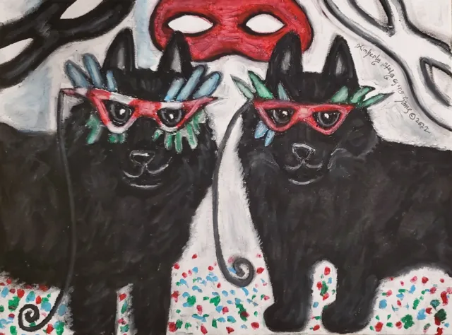 SCHIPPERKE Mardi Gras ACEO Art Print of Watercolor 2.5 x 3.5 Artist KSams Dogs