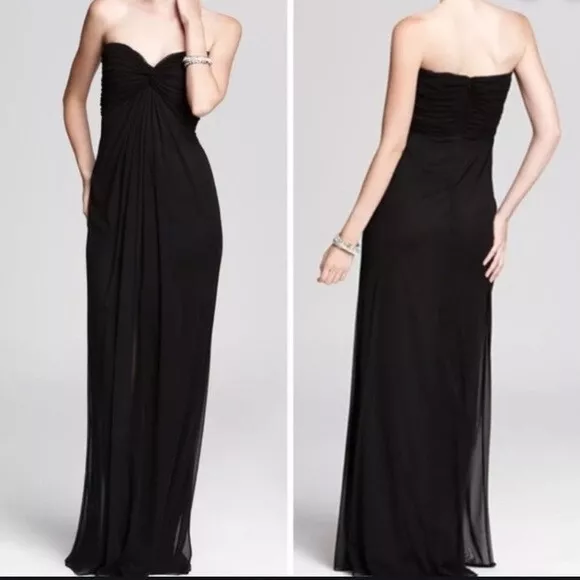 Tadashi M 8 Black Bridesmaid Mother Formal Dress Wedding Prom Chiffon Strapless