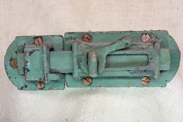 Old House Shutter Latch SHORT 7 1/2” Vintage Textured Green Paint Iron 1861 Pat