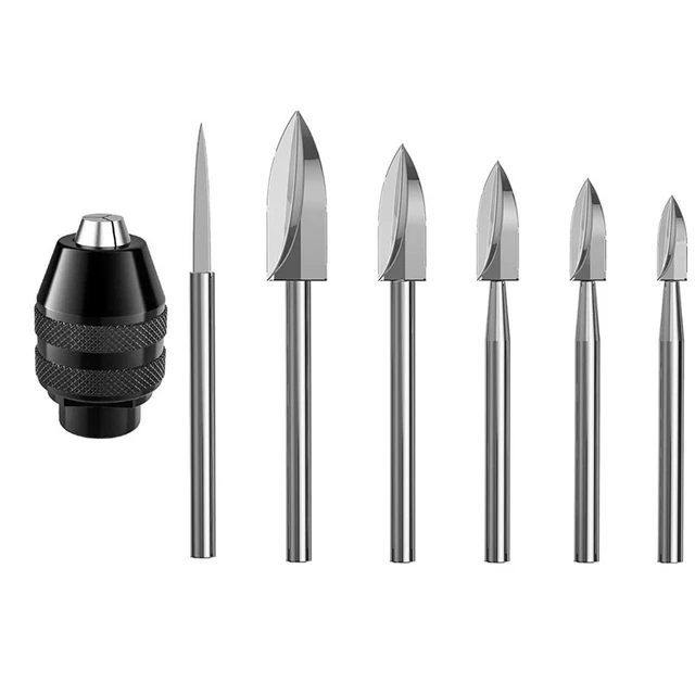 7 pz strumenti per intaglio del legno, 1/8 pollici strumento per incisione HSS trapano artigianato del legno A S1D7