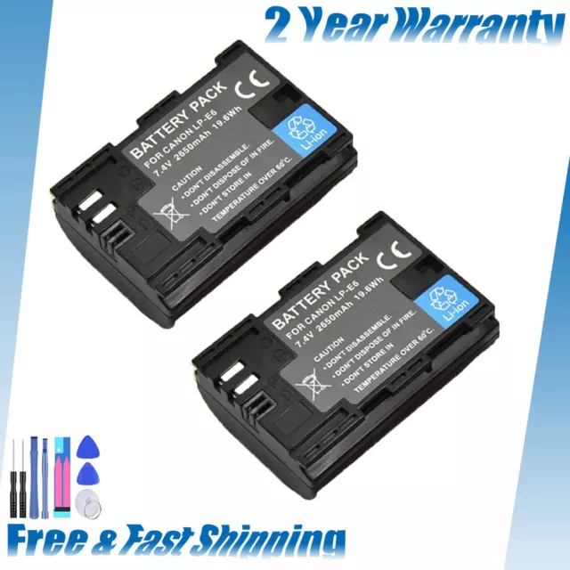 2x Battery for Canon LP-E6 | EOS 5D Mk II/III 5DS R 6D 7D/7D Mk II 60D 60Da 70D