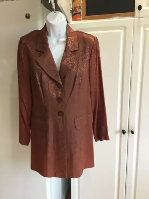 Vintage Pre-Owned unlined Blazer Dawn Joy Fashions Size 7/8 Copper+ Floral Shiny