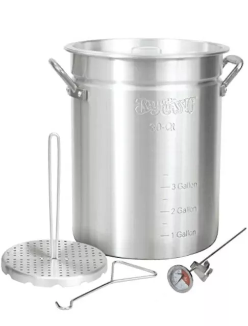 Bayou Classic 3025 Aluminum 30 Quart Turkey Frying Stock Pot with Thermometer